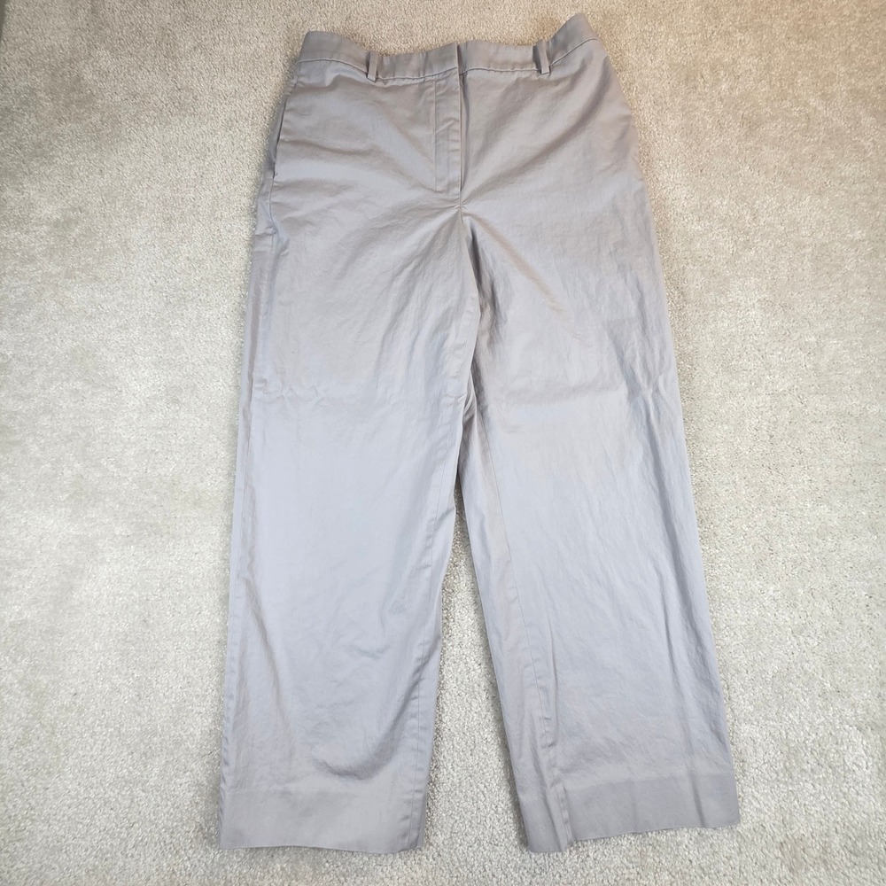 Theory Women's High Waisted Straight Leg Chino Grey Cotton Size 8